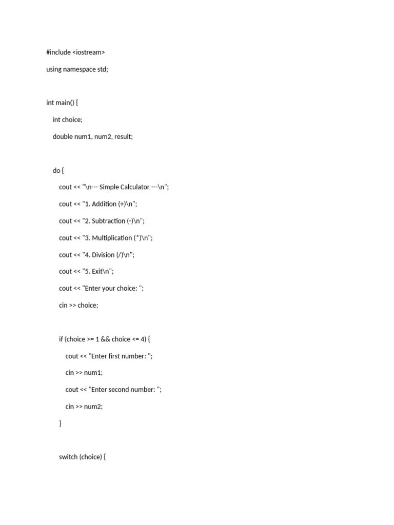 Simple C++ Calculator Program | PDF