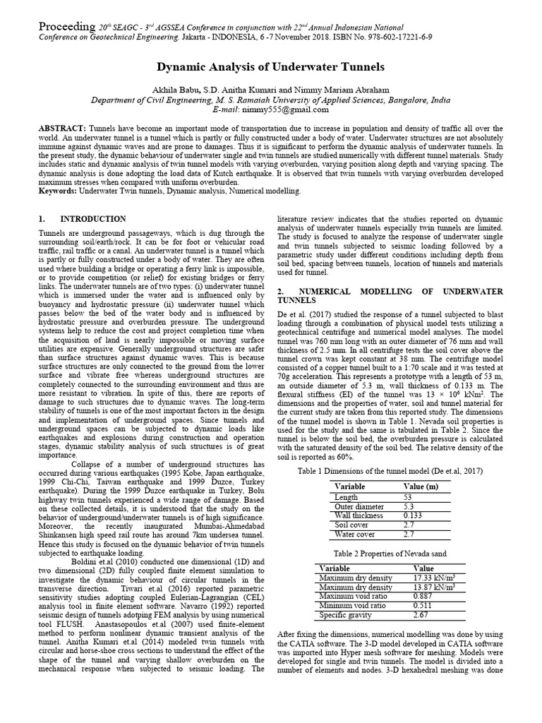 Dynamic Analysis of Underwater Tunnels | PDF | Deformation (Engineering ...
