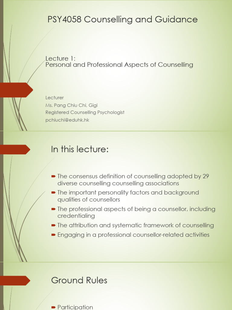 Counselling and Guidance Overview | PDF | Psychotherapy | Diagnostic ...