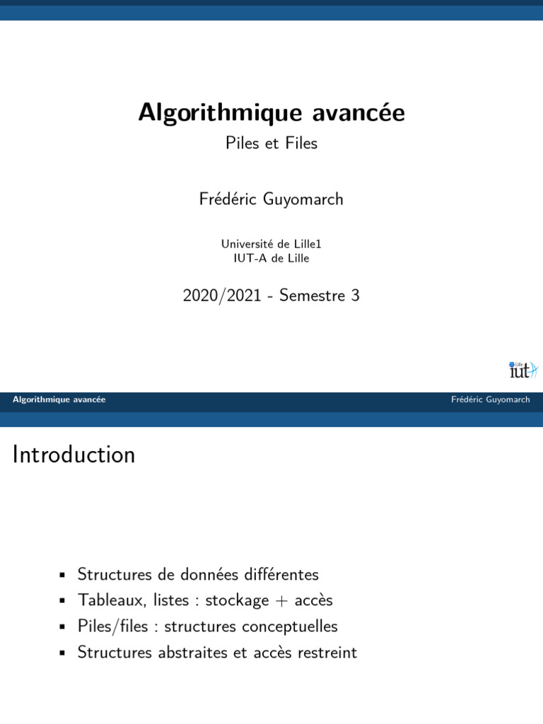 Piles et Files en Algorithmique Avancée | PDF | Mathématiques ...