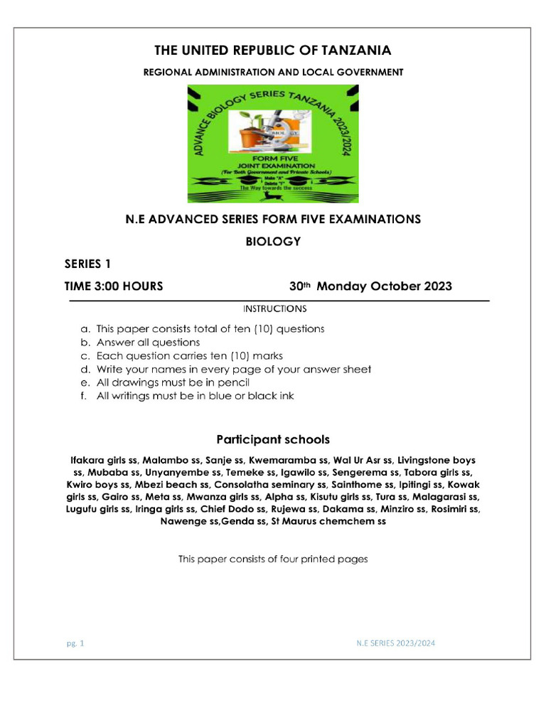 Darasahuru - Ac.tz Biology Series 1 f5 Sample | PDF