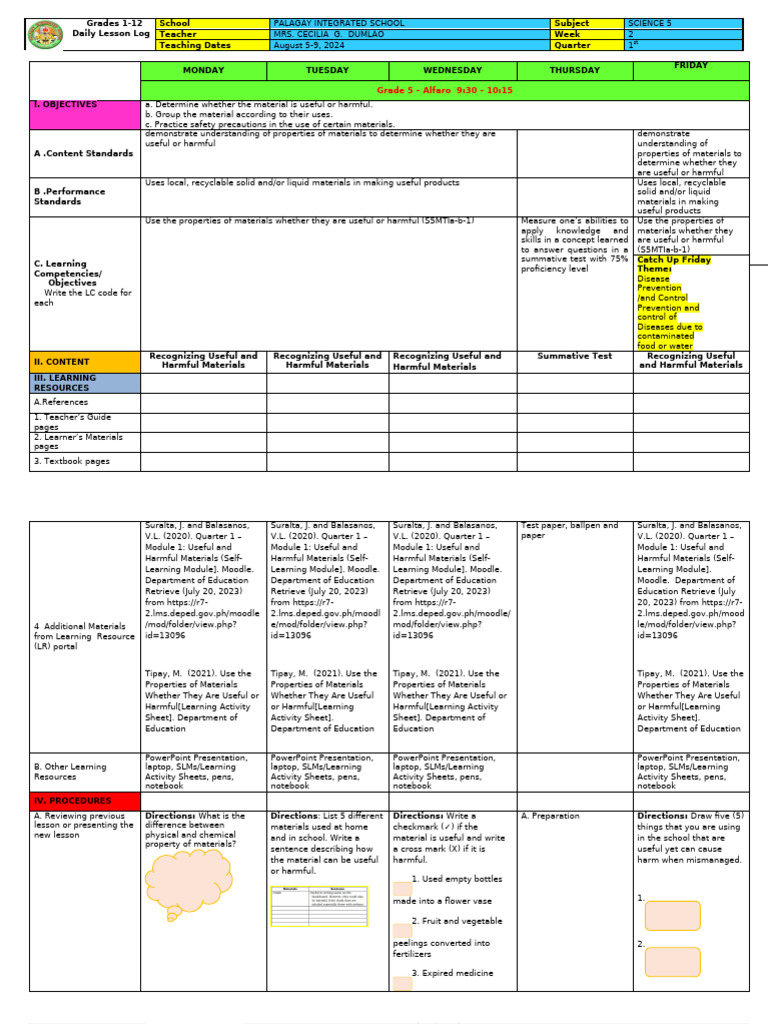 Grade 5 Science Lesson Plan: Materials | PDF | Reuse | Plastic