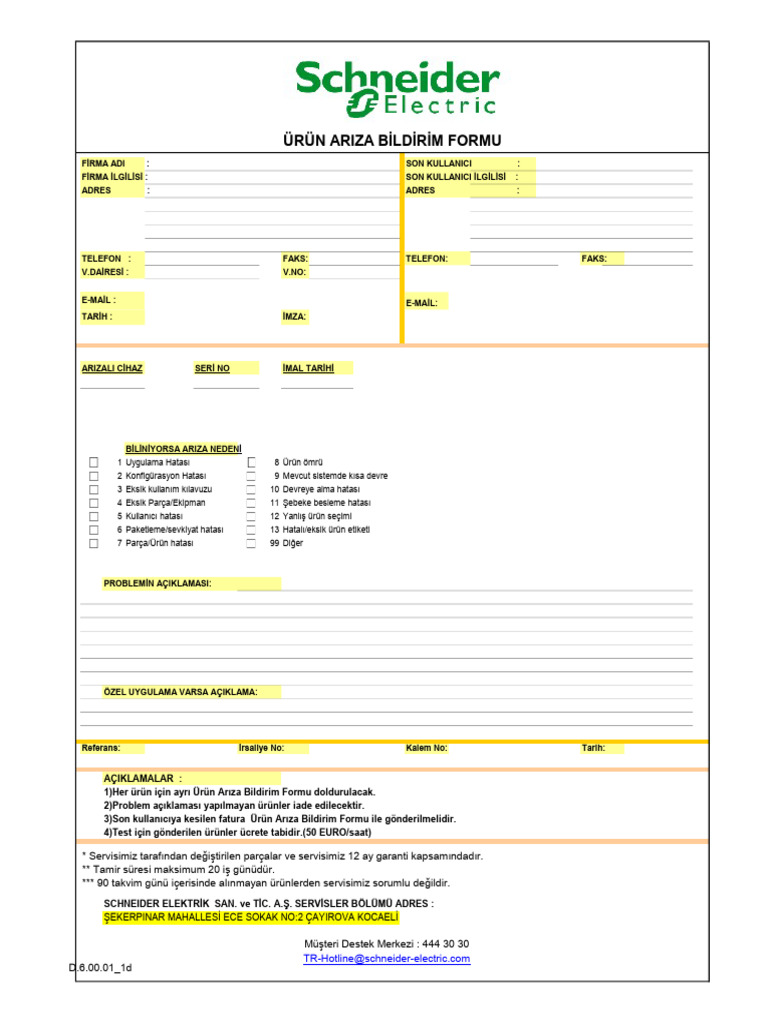 Ariza Bildirim Formu | PDF