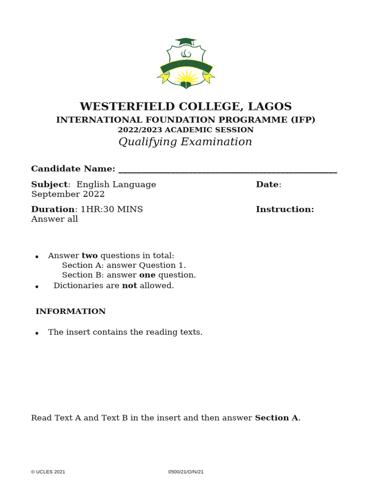 IFP English Language Exam Guide 2022 | PDF