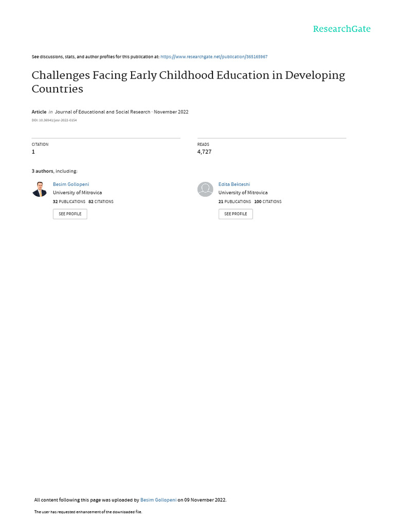 Early Childhood Education Challenges | PDF | Coefficient Of ...