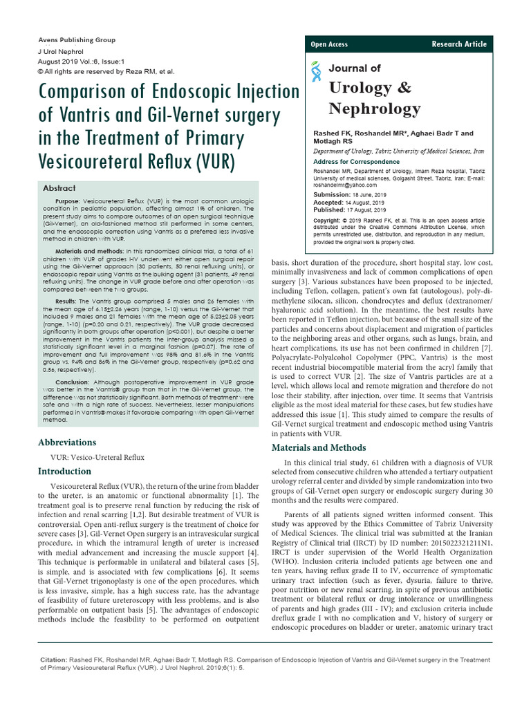 Vantris vs. Gil-Vernet for VUR Treatment | PDF | Medical Specialties ...