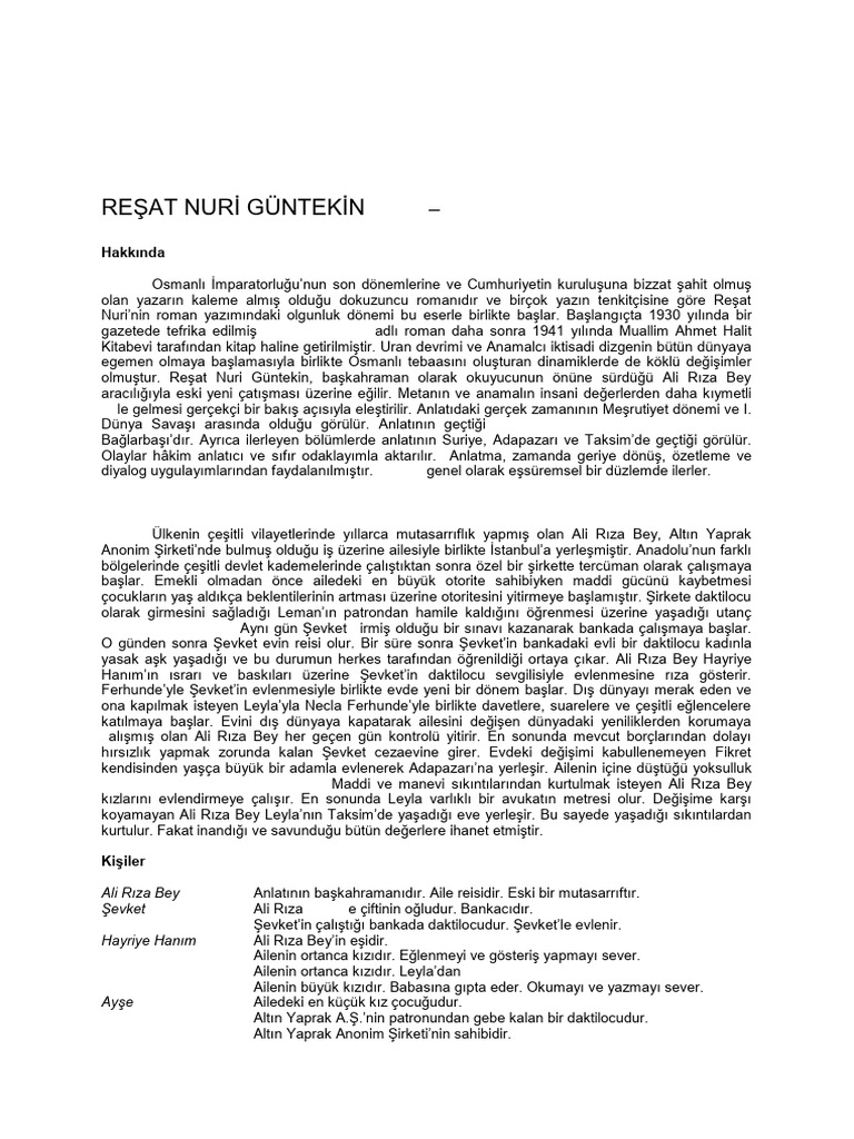 Yaprak Doekuemue Resat Nuri Guentekin | PDF