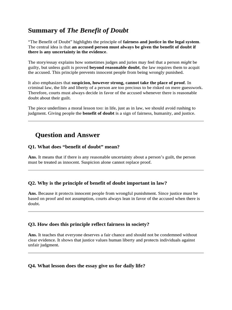 Understanding the Benefit of Doubt | PDF
