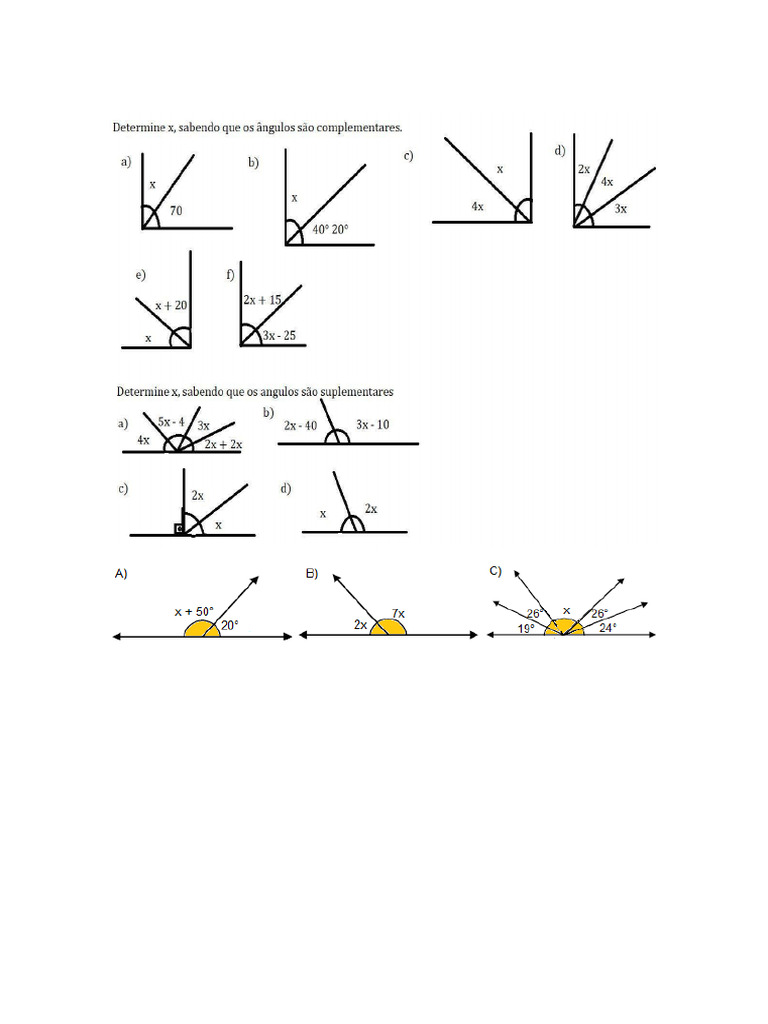 Angulos Complementares e Suplementares | PDF