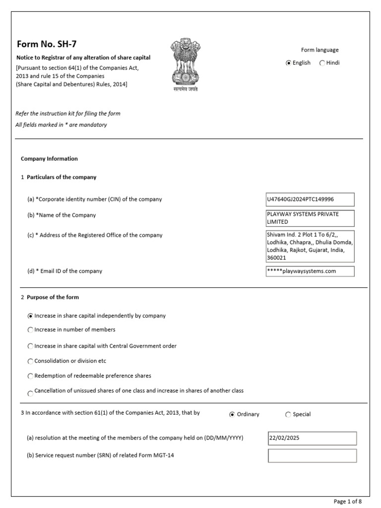Notice of Share Capital Alteration Form | PDF | Preferred Stock | Business