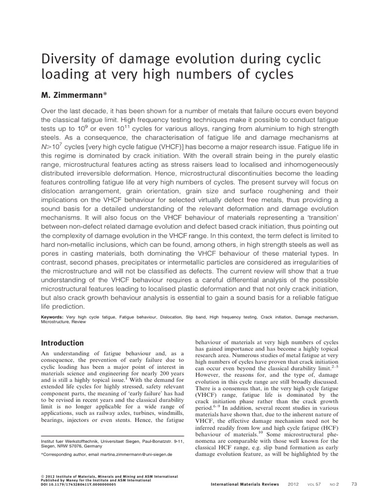 Diversity of Damage Evolution During Cyclic Loading at Very High ...
