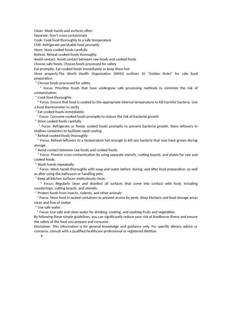 10 Golden Rules for Safe Food Prep | PDF