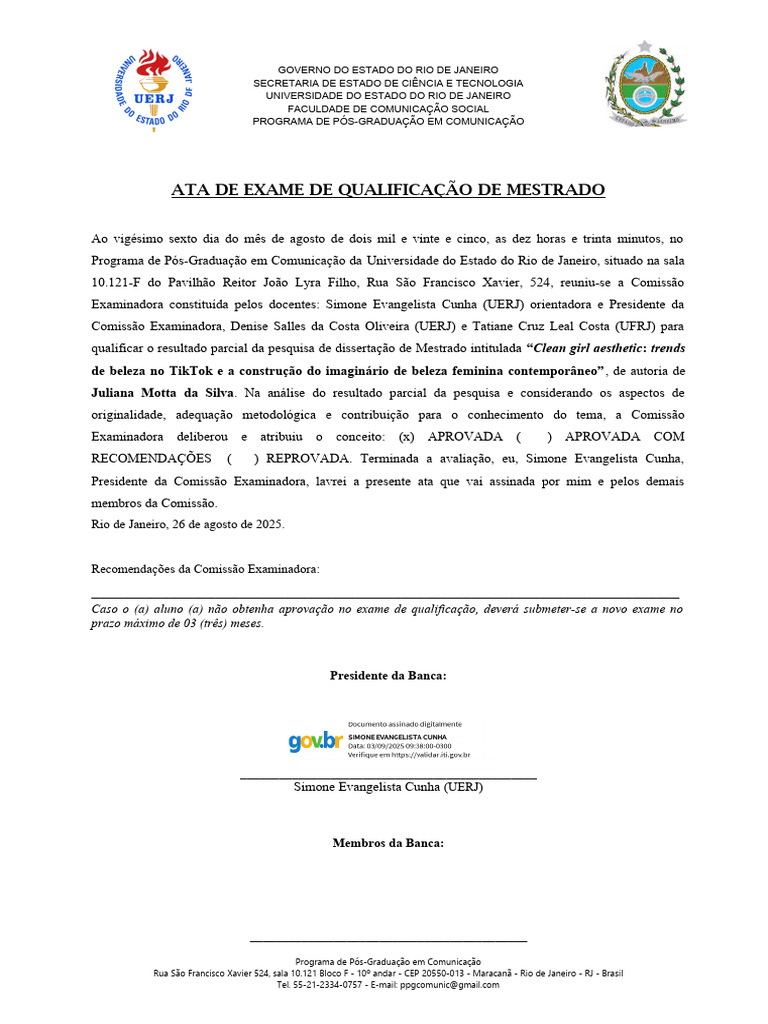Ata de Qualificação de Mestrado UERJ | PDF | Mestrado | Rio de Janeiro