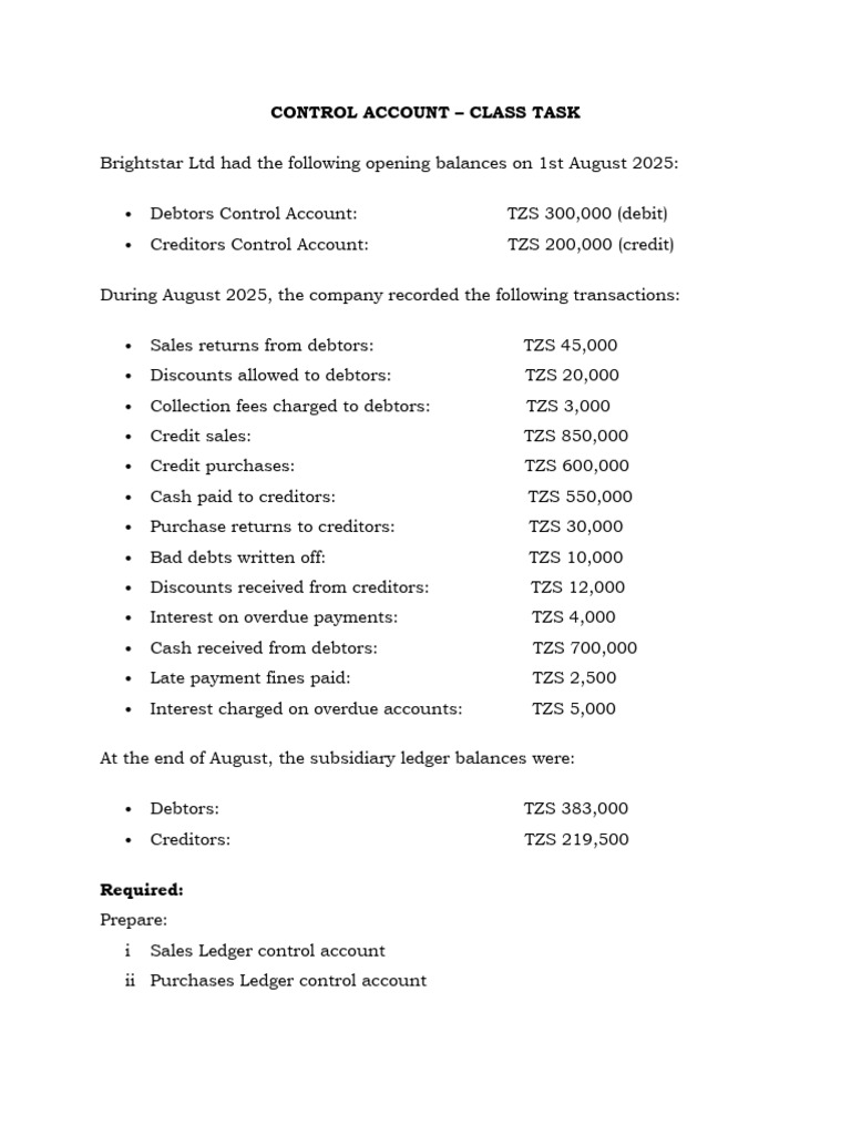Control Account - Class Task | PDF