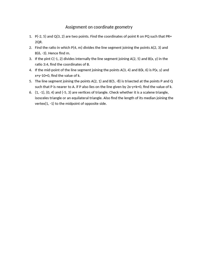 Assignment On Coordinate Geometry | PDF