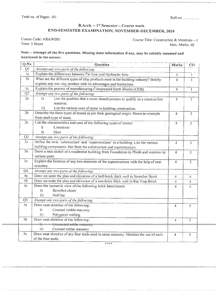 Construction Materials Exam Guide | PDF | Materials | Building Materials