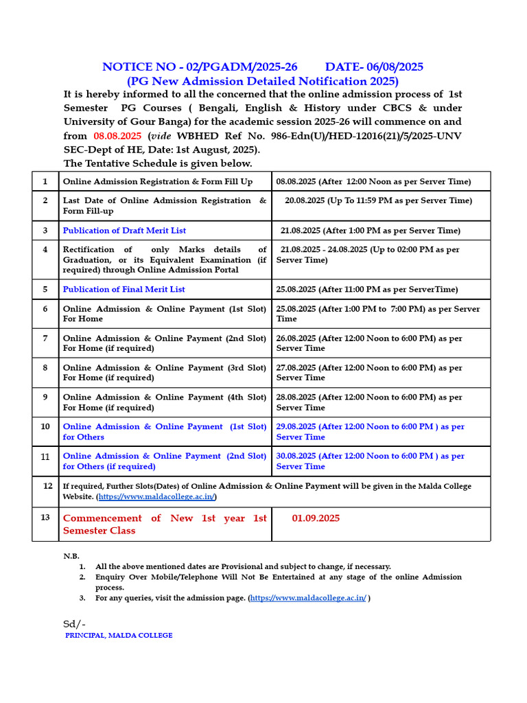 PG Admission Notification 2025-26 | PDF