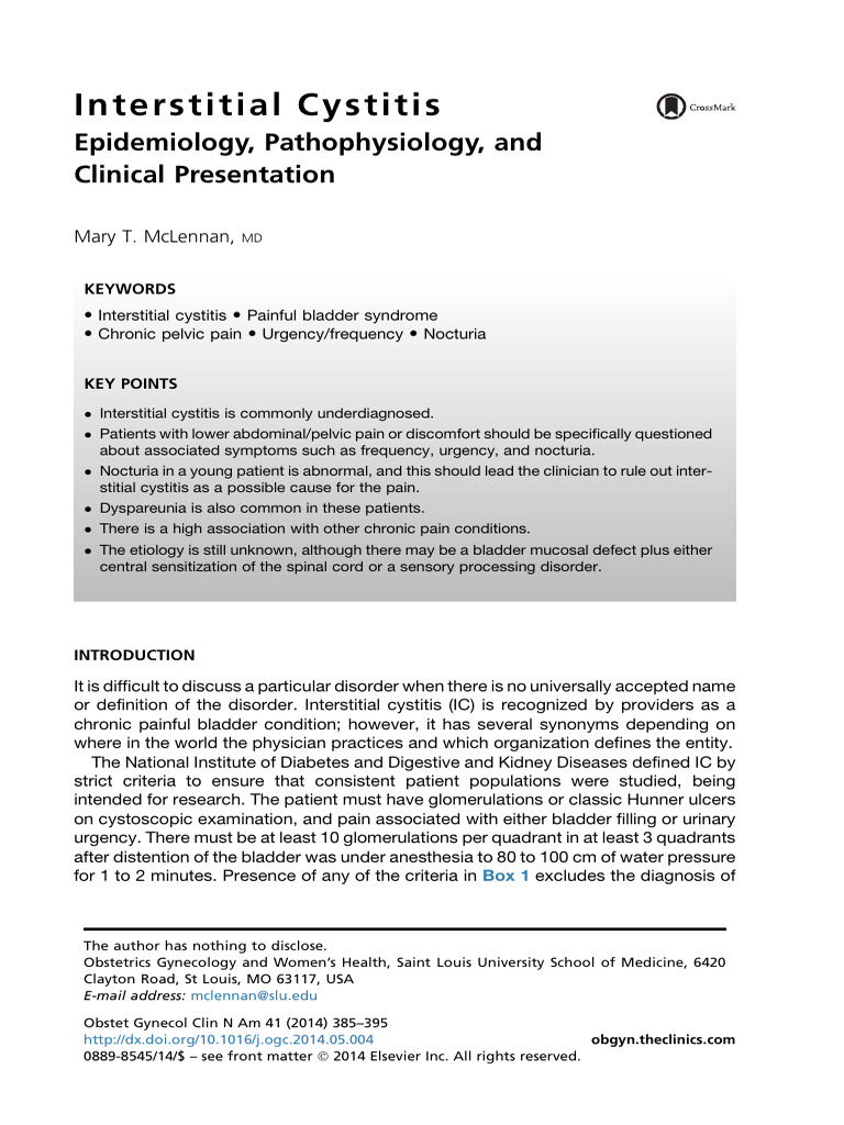 Interstitial Cystitis | PDF | Urinary Tract Infection | Medical Specialties