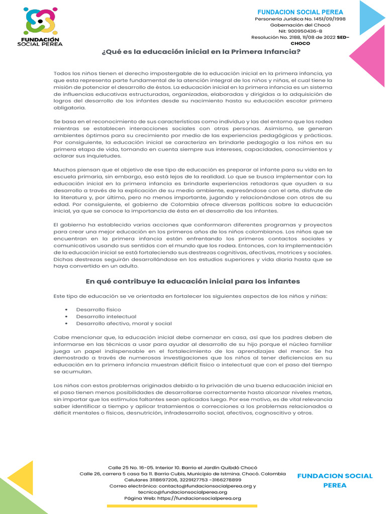 Educación Inicial en la Primera Infancia | PDF | Educación de la ...