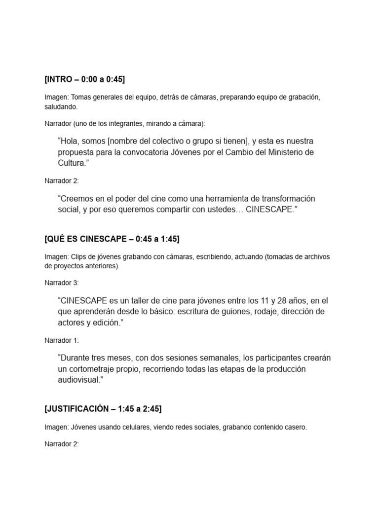 Taller de Cine CINESCAPE para Jóvenes | PDF
