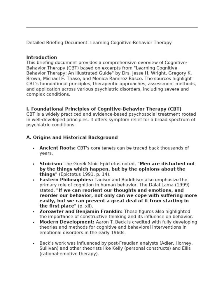 Overview of Cognitive-Behavior Therapy | PDF | Cognitive Behavioral ...