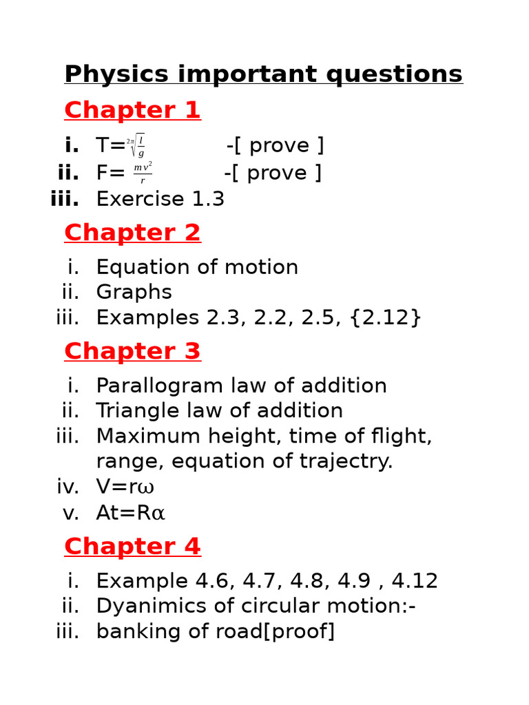 Key Physics Questions and Proofs | PDF