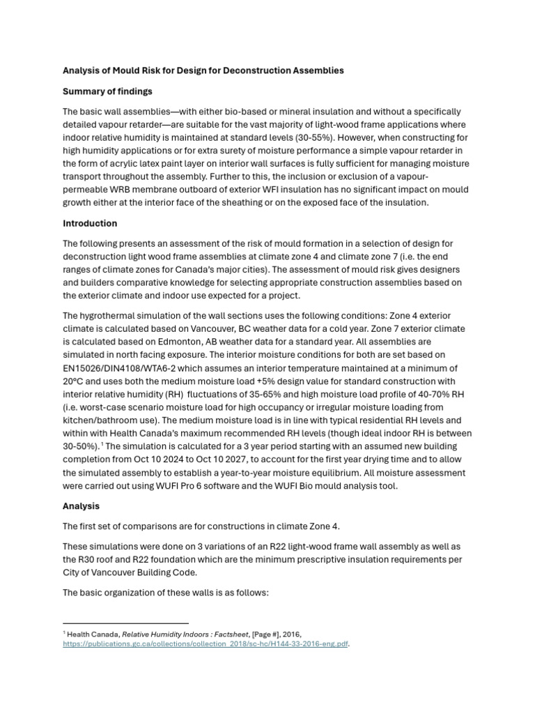 Analysis of Mould Risk For Design 4 Deconstruction Assemblies WRB ...