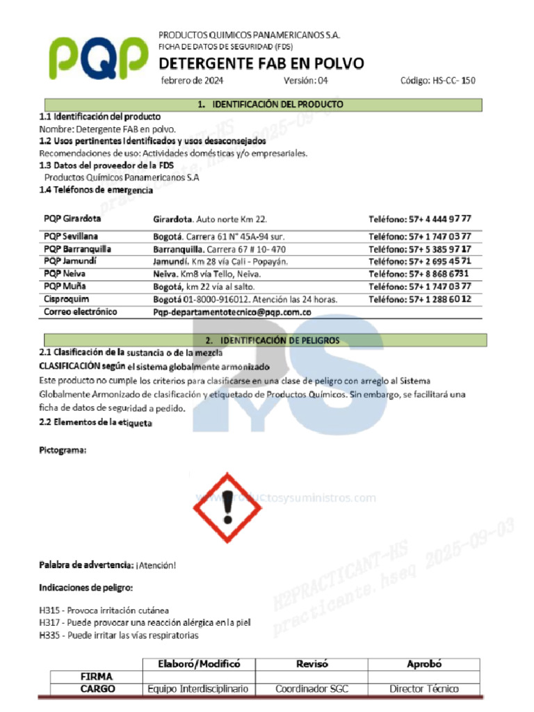 HDS - Detergente en Polvo Fab | PDF