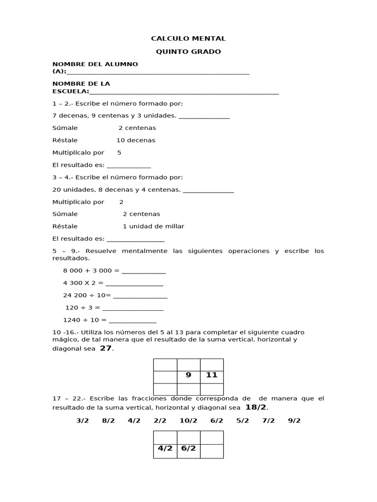 Calculo Mental 5 | PDF