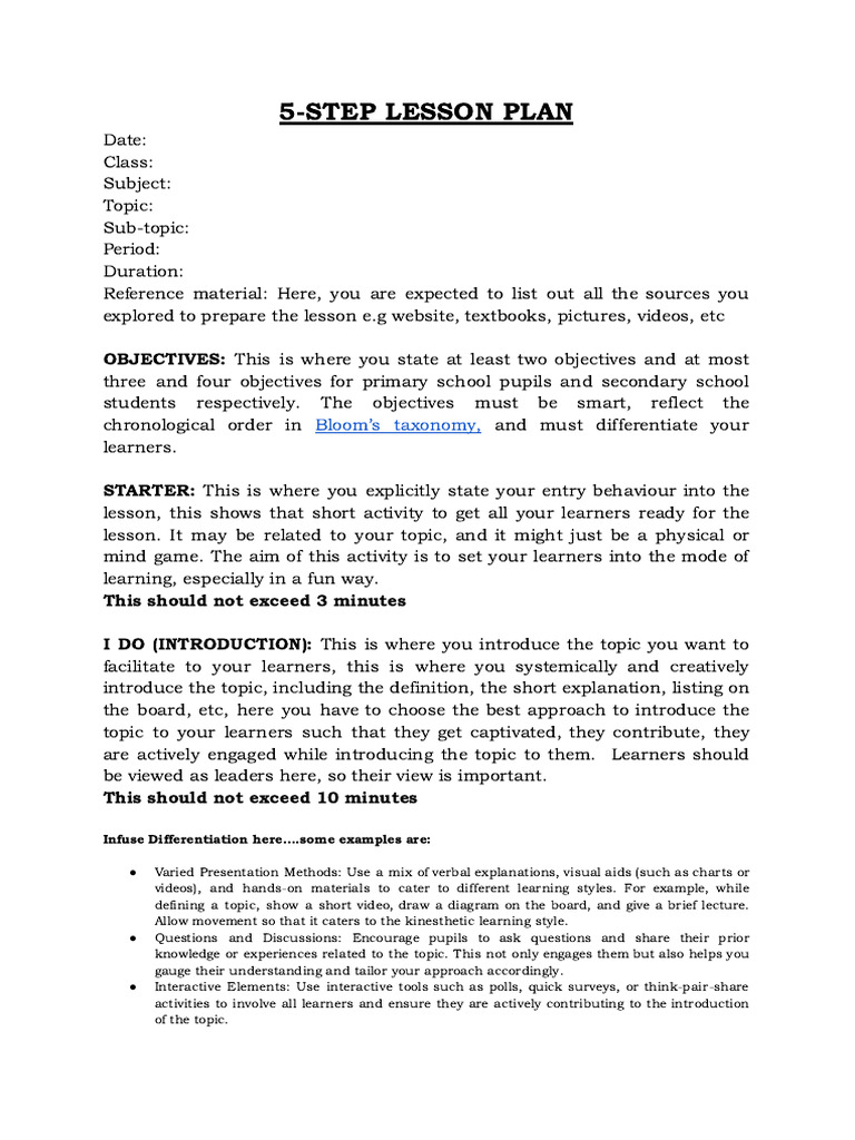 Five-Step Lesson Plan - TFN | PDF | Learning | Learning Styles