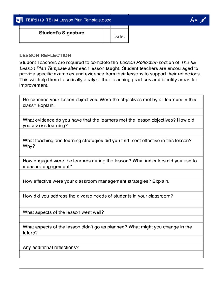 Lesson Reflection Guide for Student Teachers | PDF