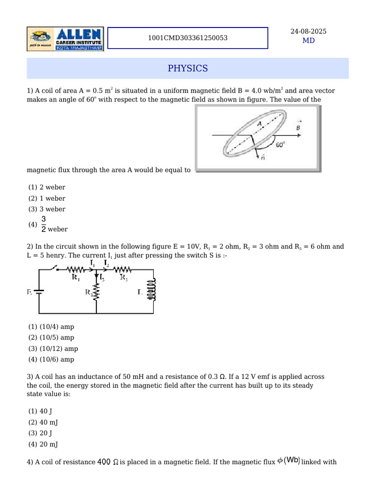 Physics Problems on Magnetic Flux and Induction | PDF | Inductor | Diet ...