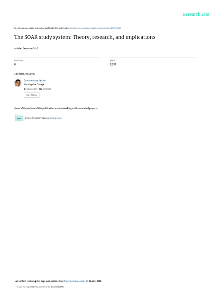 ARTICLE - JAIRAM, KIEWRA, & GANSON (2012) The SOAR Study System-Theory ...