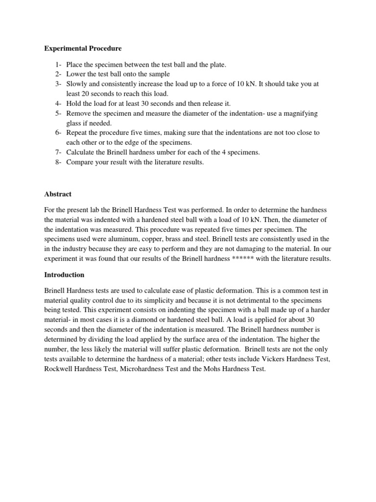 Lab Report Hardness Tests