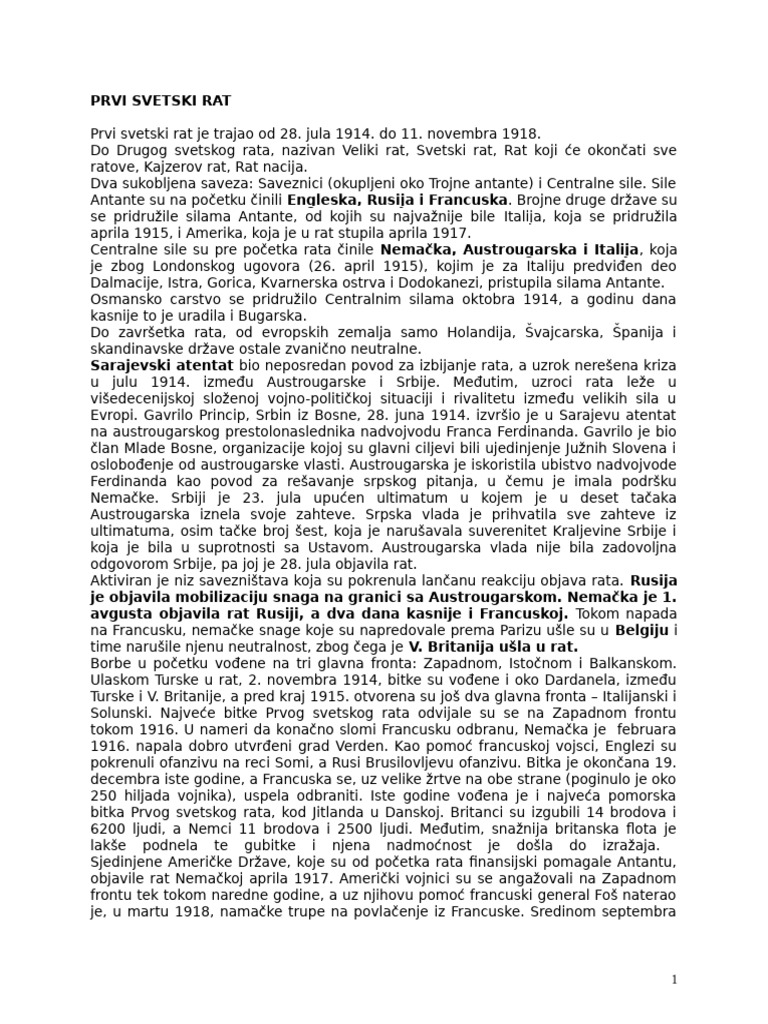 Prvi I Drugi Svetski Rat | PDF
