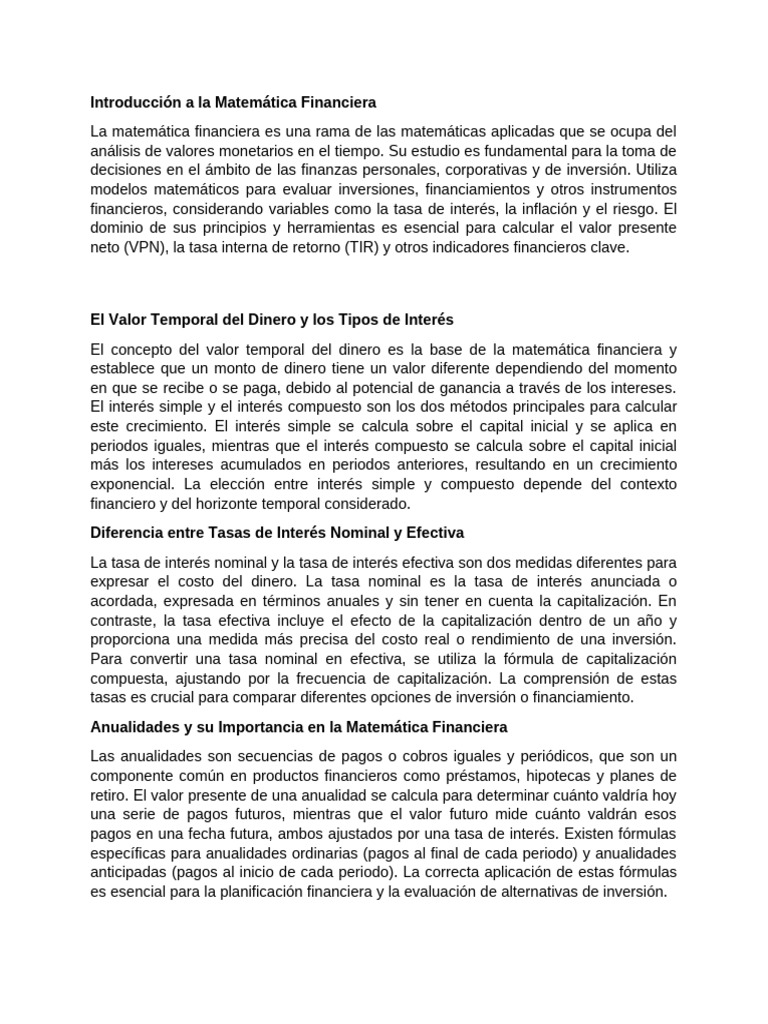 Introducción a la Matemática Financiera | PDF | Interés | Finanzas ...