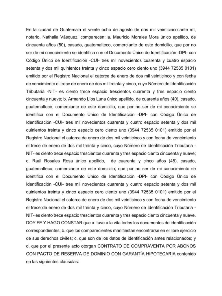 Contrato de Compraventa en Guatemala | PDF | Pagos | Propiedad
