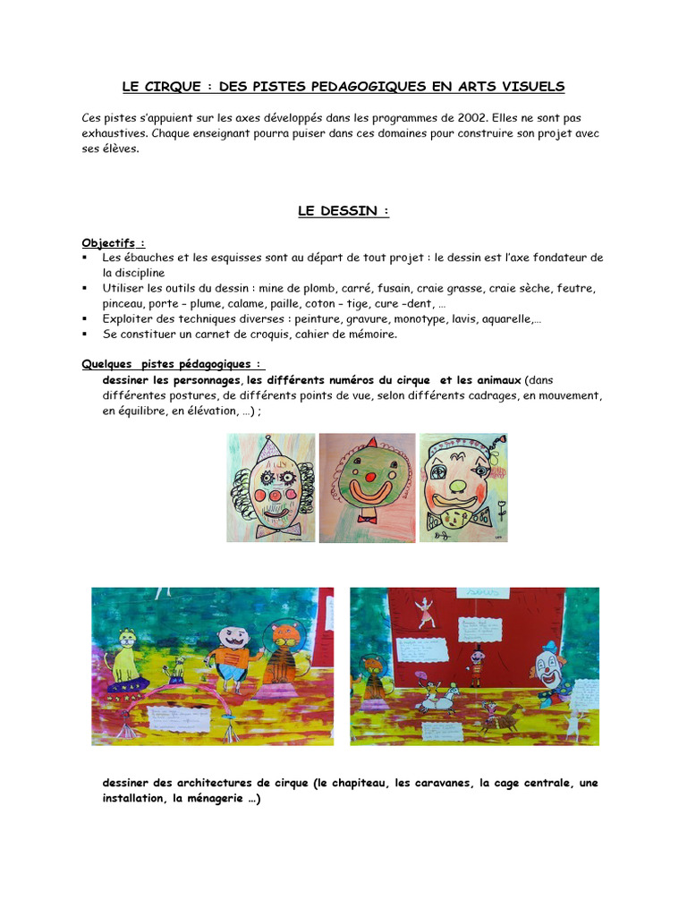 Pistes Pédagogiques en Arts Visuels au Cirque | PDF | Dessin | Arts