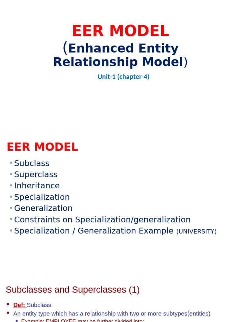 EER Model: Subclass and Superclass Explained | PDF | Inheritance ...