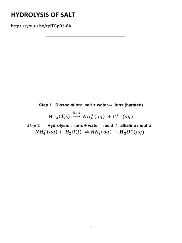 Hydrolysis of Salts and pH Effects | PDF | Hydrolysis | Salt (Chemistry)