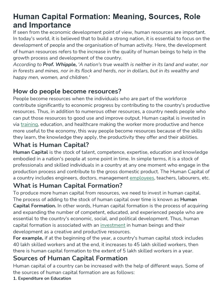 Human Capital Formation Pdf Cost Of Living Human Capital