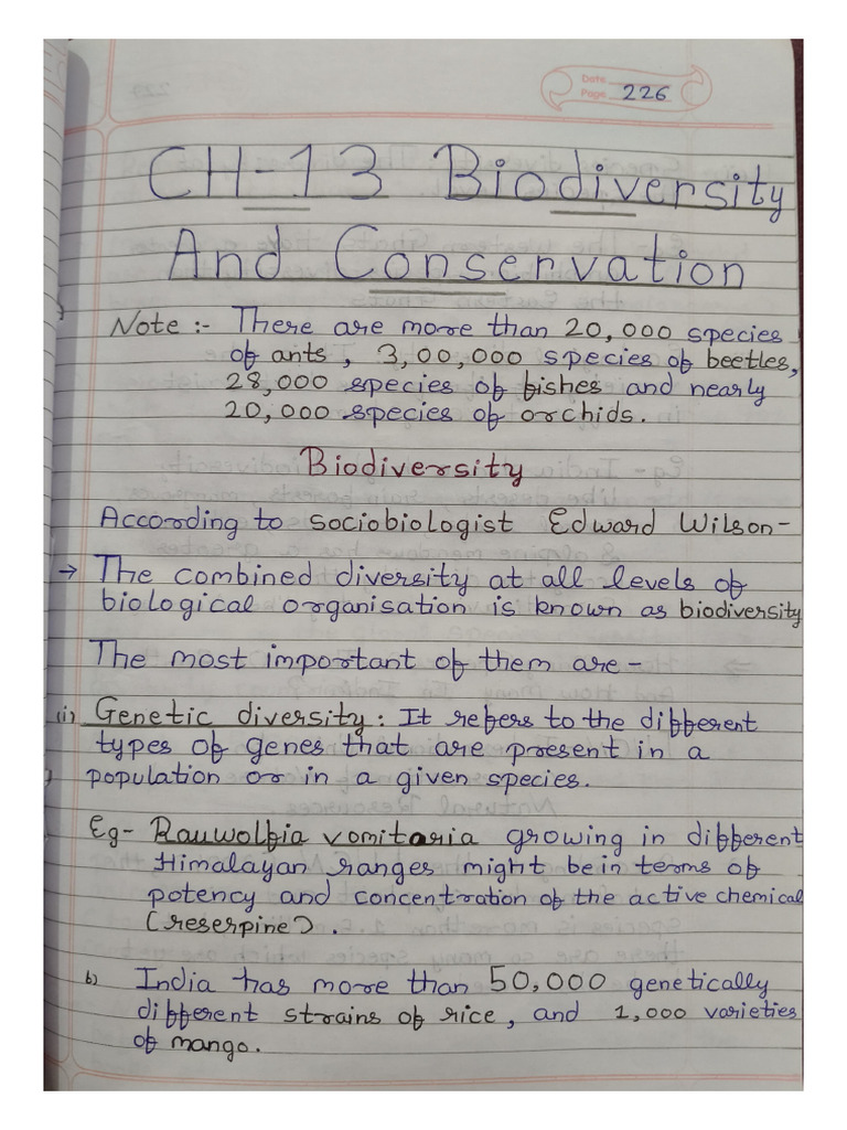 CH-13 Biodiversity & Conservation NCERT Based Notes | PDF