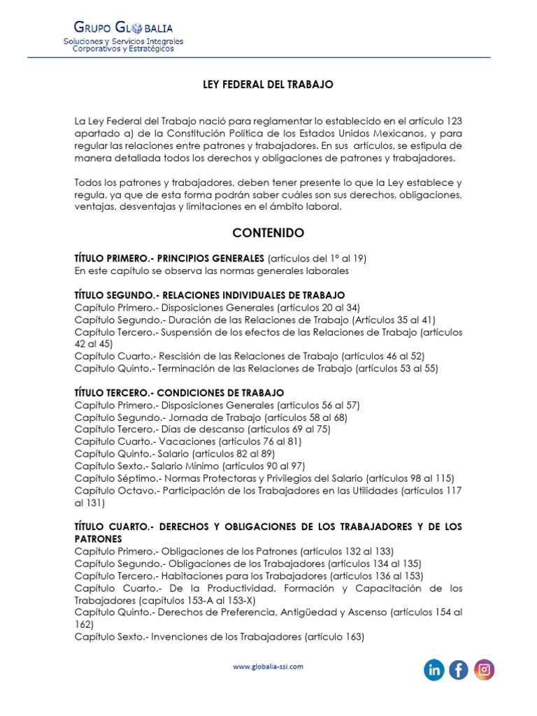 Resumén Ley Federal Del Trabajo | PDF | Derecho laboral | Derecho ...