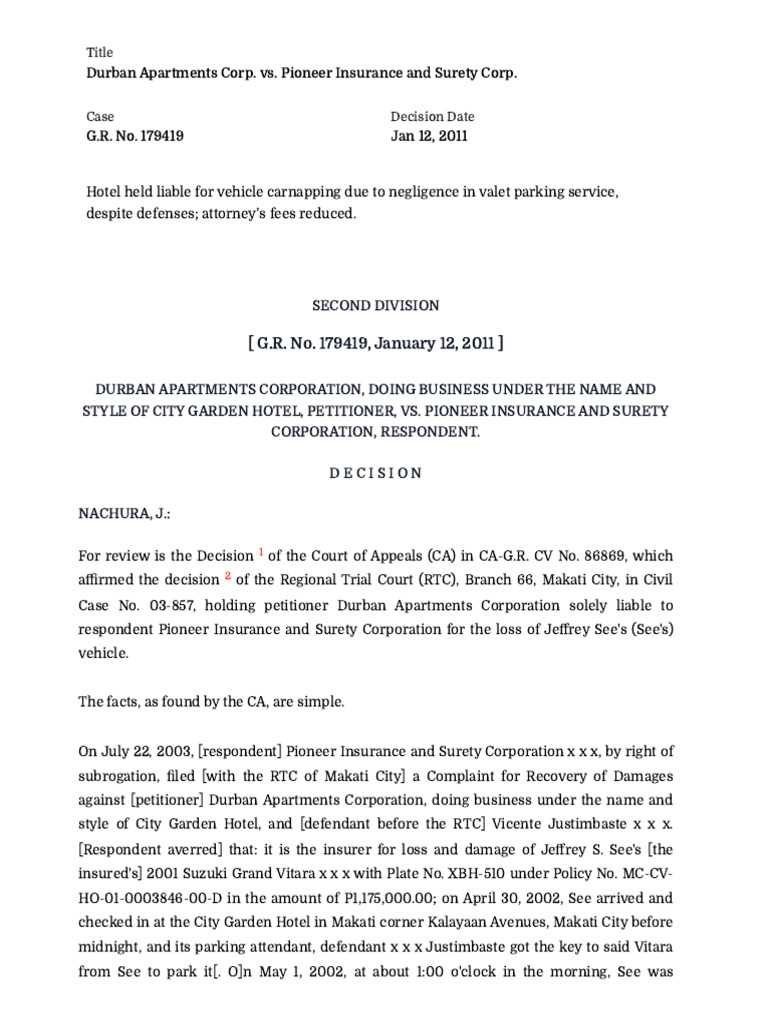 Hotel Liability in Vehicle Carnapping Case | PDF | Lawsuit | Justice