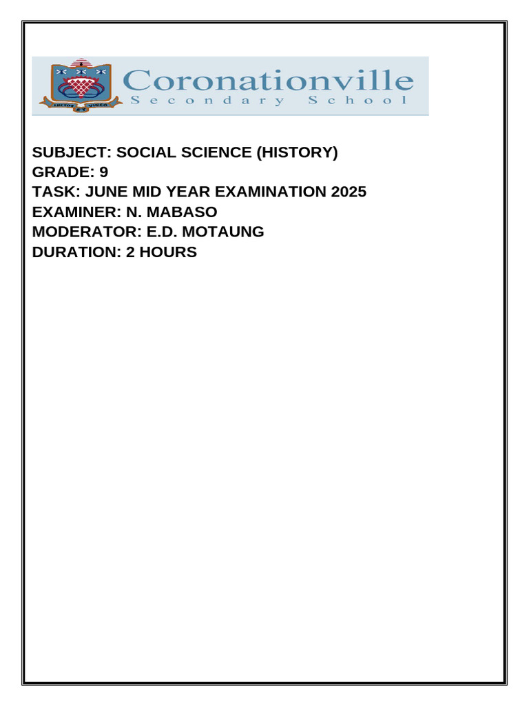 History June Exam Grade 9 | PDF | Nazi Germany | World War II