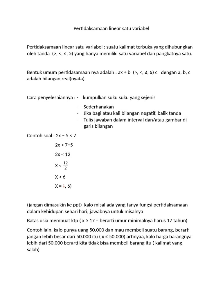 Pertidaksamaan Linear Satu Variabel | PDF