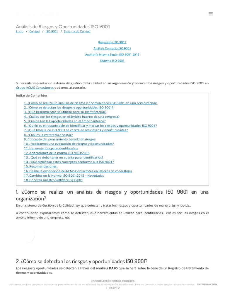Análisis de Riesgos y Oportunidades ISO 9001 | PDF | Sistema de manejo ...