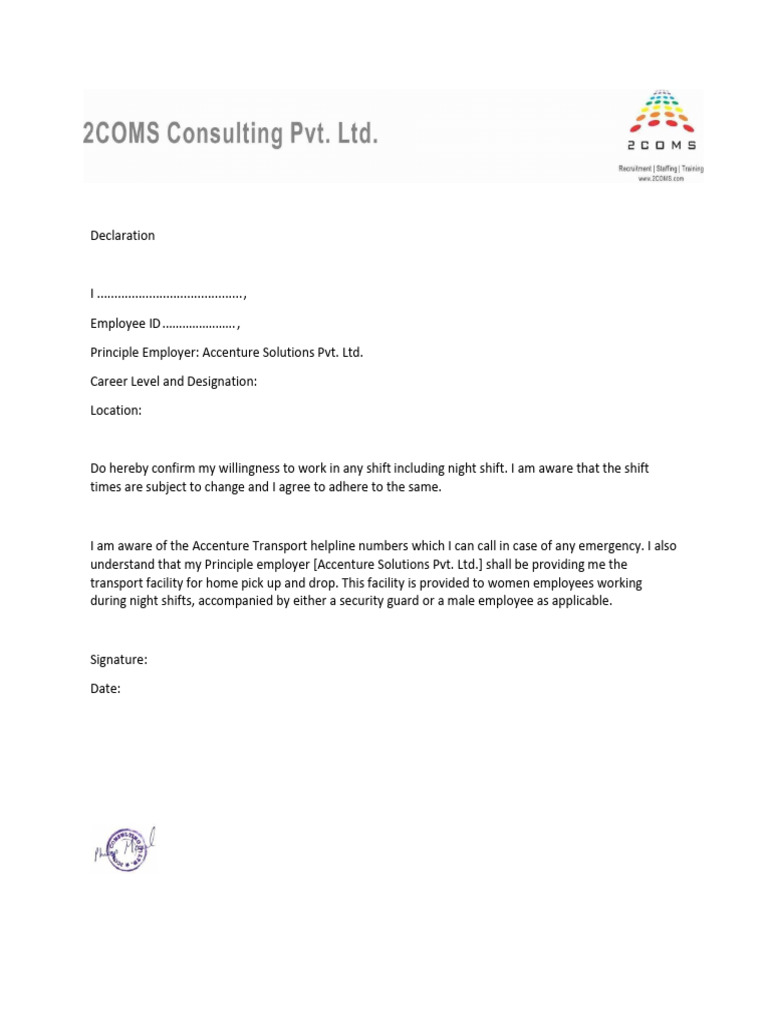 Employee Shift Confirmation Declaration | PDF