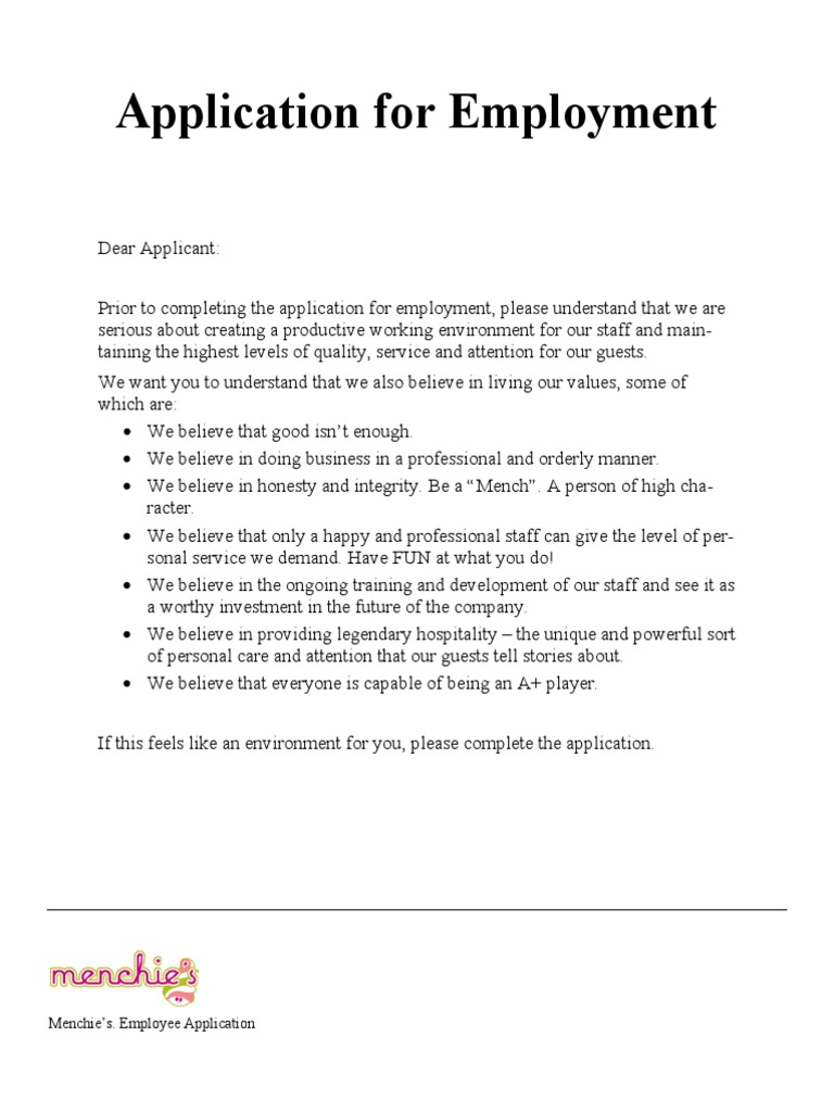 Menchie's Job Application Guide | PDF | Workweek And Weekend | Employment