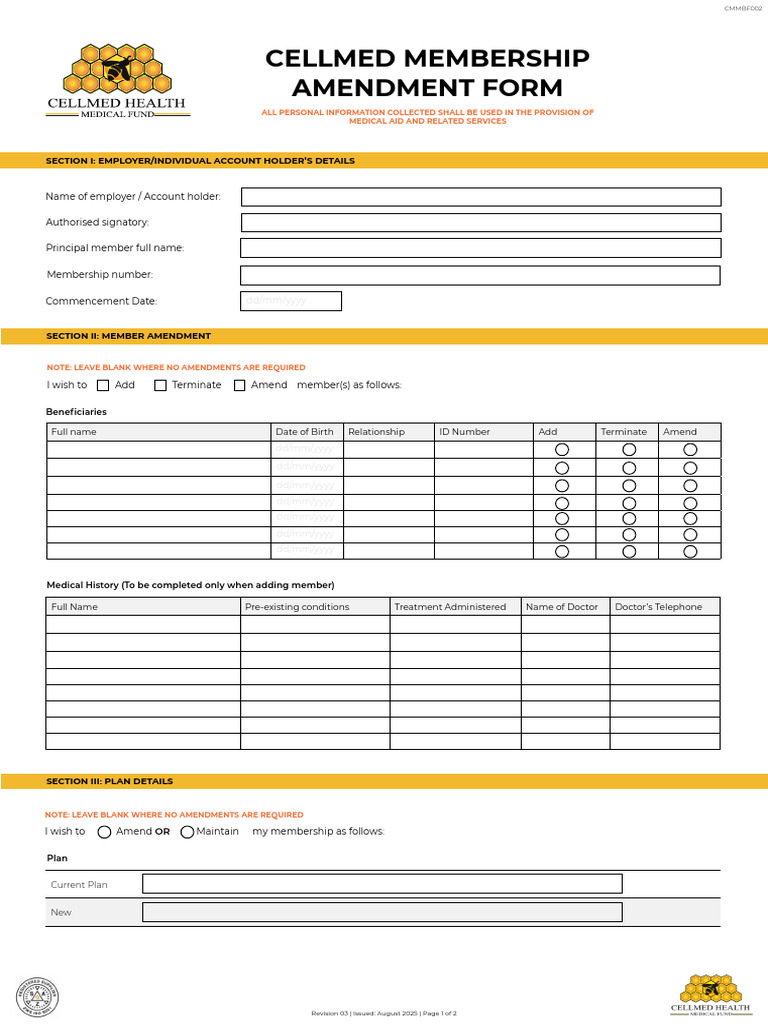 CellMed Membership Amendment Form | PDF | Justice | Crime & Violence